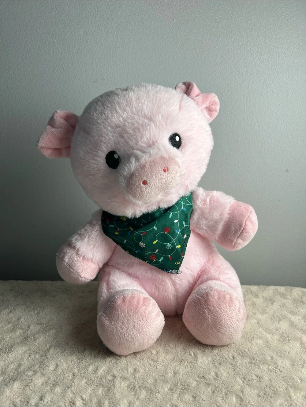 Pacific Coast Pig Plush Stuffed Animal Dog Toy Christmas Light Green Bandana